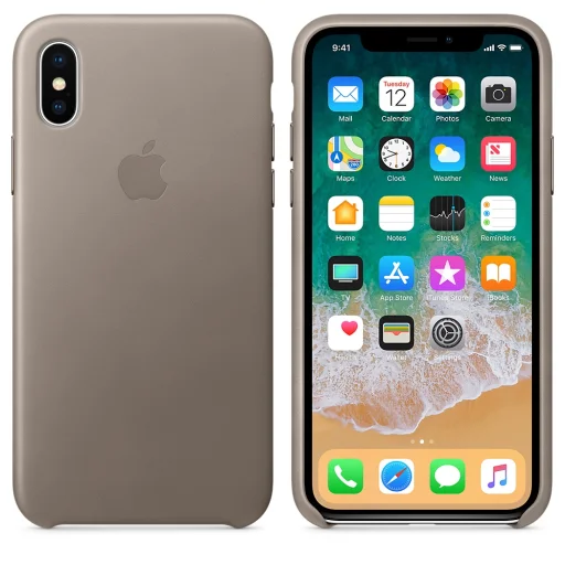 Apple gyári bőr tok Apple iPhone X/XS taupe színben (MQT92ZM/A) - 1