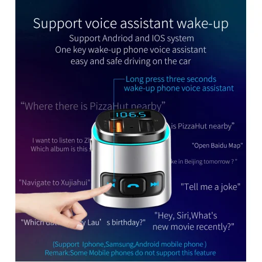SMD Bluetooth FM transmitter USB 2.0, USB 3.0 QC töltő 4.2 ezüst-fekete WMA, MP3, WAV (SMD-BC41) - 6