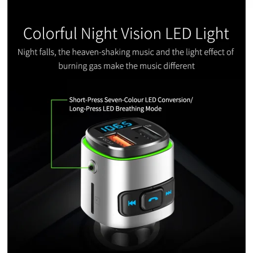 SMD Bluetooth FM transmitter USB 2.0, USB 3.0 QC töltő 4.2 ezüst-fekete WMA, MP3, WAV (SMD-BC41) - 3