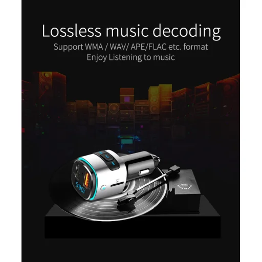 SMD Bluetooth FM transmitter USB 2.0, USB 3.0 QC töltő 4.2 ezüst-fekete WMA, MP3, WAV (SMD-BC41) - 4