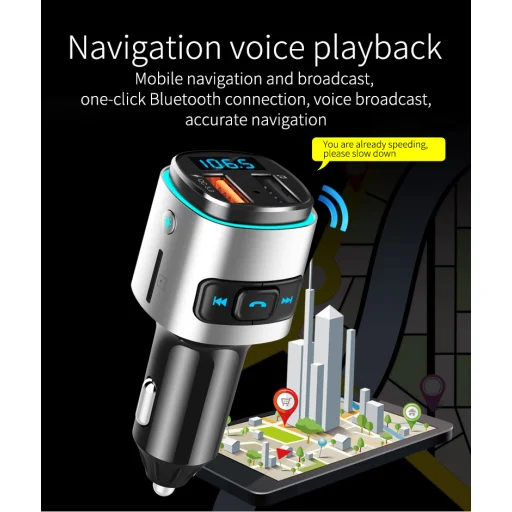 SMD Bluetooth FM transmitter USB 2.0, USB 3.0 QC töltő 4.2 ezüst-fekete WMA, MP3, WAV (SMD-BC41) - 5