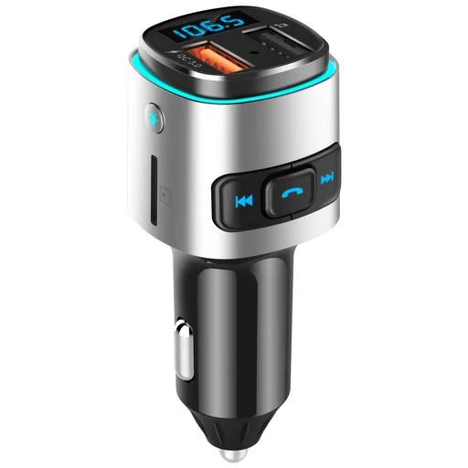 SMD Bluetooth FM transmitter USB 2.0, USB 3.0 QC töltő 4.2 ezüst-fekete WMA, MP3, WAV (SMD-BC41) - 1