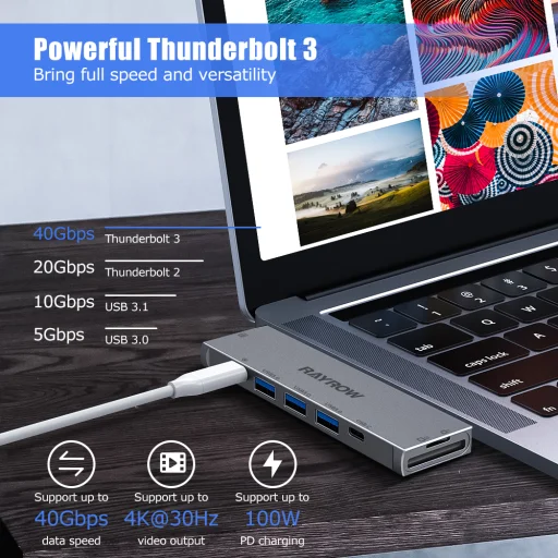 RayCue 8 az 1-ben USB Type C Hub 1x Thunderbolt 3x USB 3.0 1x USB C HDMI SD microSD, MacBook-hoz - 4