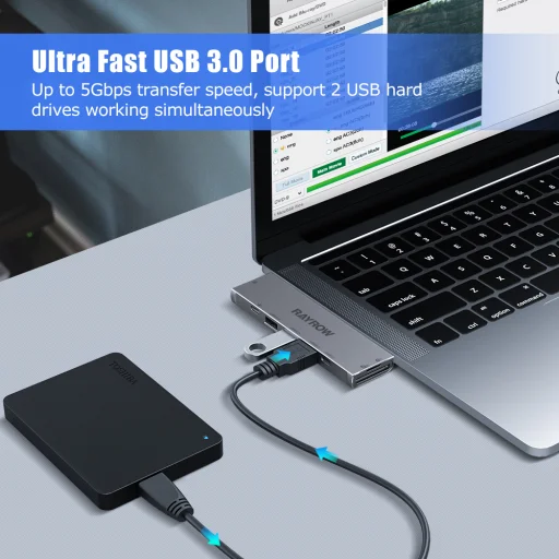 RayCue 8 az 1-ben USB Type C Hub 1x Thunderbolt 3x USB 3.0 1x USB C HDMI SD microSD, MacBook-hoz - 5
