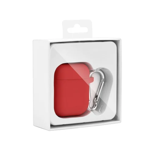 Szilikon Airpods 1/2 tok karabinerrel piros színben - 6