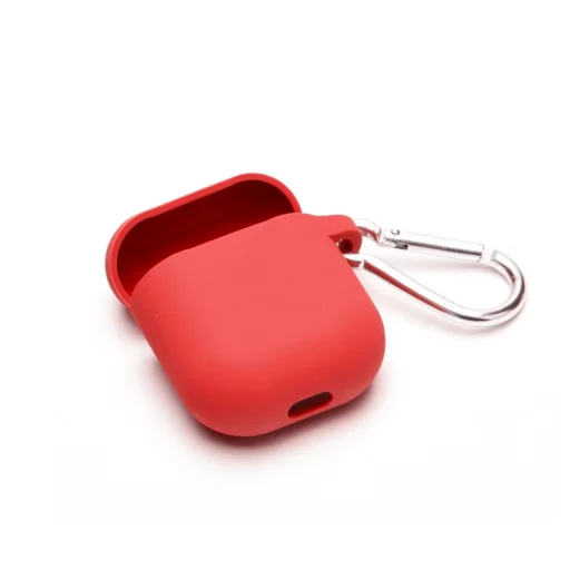 Szilikon Airpods 1/2 tok karabinerrel piros színben - 3