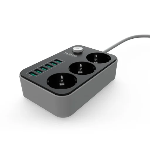 Hálózati elosztó 3x aljzat/ 6x USB porttal fekete (SE3631) LDNIO 3.4 antisztatikus 1.6m - 3