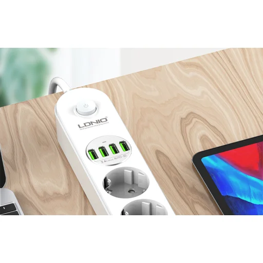 LDNIO 3.4A hálózati elosztó 4x aljzat/ 4x USB -s fehér, elosztó usb-vel, hosszabbító (SE4432) - 8