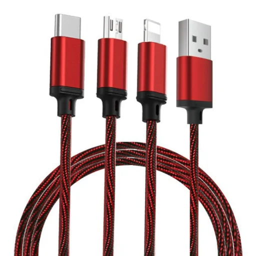 PRODA Agile 3in1 USB/Micro-USB/USB-C kábel 2.8A 1m piros - 1