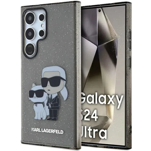 Original Pouch KARL LAGERFELD kemény tok Glitter Karl&Choupette KLHCS24LHNKCTGK Samsung Galaxy S24 Ultra fekete tok - 1
