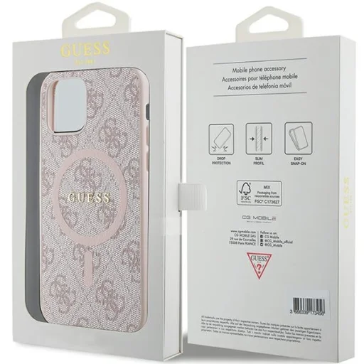 Original Case GUESS hardcase 4G Collection Leather Metal Logo MagSafe GUHMP12MG4GFRP for Iphone 12/12 Pro pink tok - 8