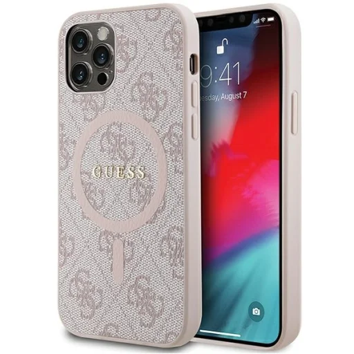 Original Case GUESS hardcase 4G Collection Leather Metal Logo MagSafe GUHMP12MG4GFRP for Iphone 12/12 Pro pink tok - 1