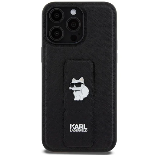 Original Pouch KARL LAGERFELD hardcase Gripstand Saffiano Choupette Pins KLHCP13XGSACHPK for iPhone 13 Pro Max Black tok - 3