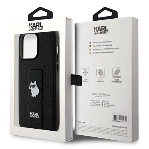 Original Pouch KARL LAGERFELD hardcase Gripstand Saffiano Choupette Pins KLHCP13XGSACHPK for iPhone 13 Pro Max Black tok - 8