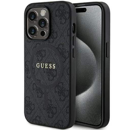 Original Case GUESS hardcase 4G Collection Leather Metal Logo MagSafe GUHMP15LG4GFRK for iPhone 15 Pro fekete tok - 1