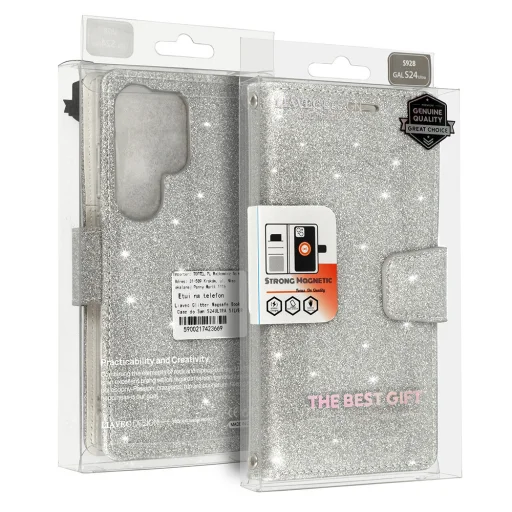 Liavec Glitter Magsafe fliptok Samsung Galaxy S24 ezüst tok - 1