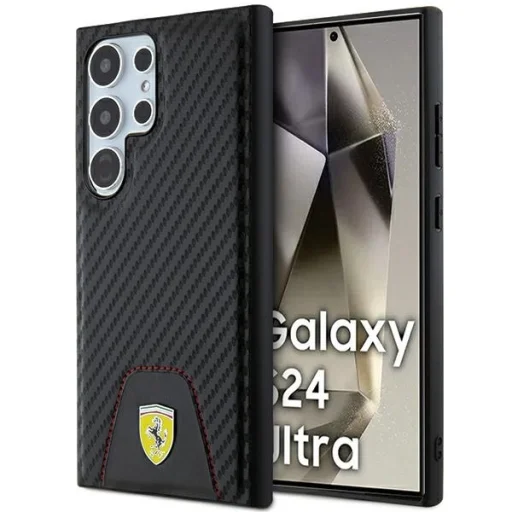 Original FERRARI keménytok Carbon Stitched Bottom FEHCS24LN3PUK Samsung Galaxy S24 Ultra Black tok - 1