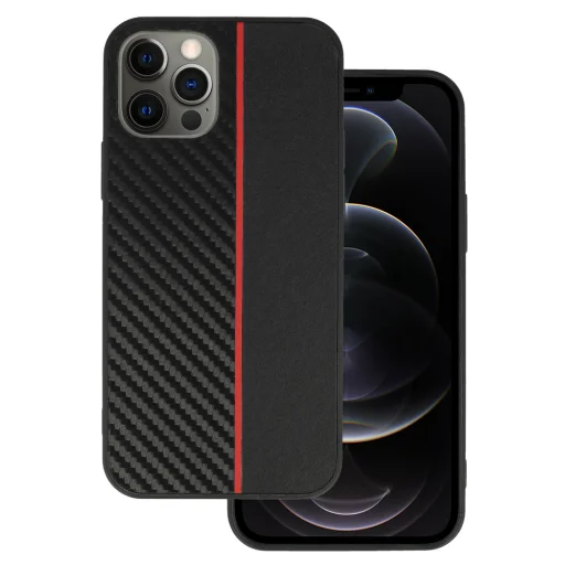Tel Protect CARBON tok iPhone 12 Pro Max fekete piros csíkkal - 1