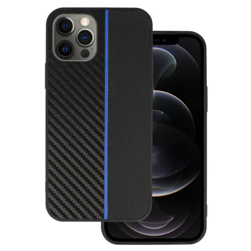 Tel Protect CARBON tok iPhone 12 Pro Max-hoz, fekete kék csíkkal - 1