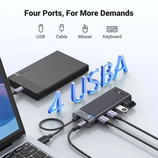 Ugreen CM653 HUB, 4 USB-A porttal és USB-A tápkábellel - fekete - 4