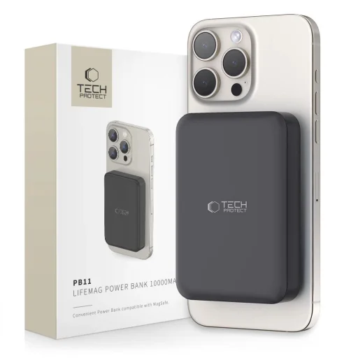 Tech-Protect LifeMag PB11 Powerbank MagSafe funkcióval 10000mAh 15W USB-C port - fekete + USB-C kábel - 1