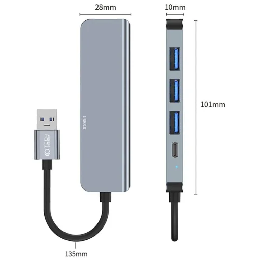 HUB Tech-Protect V0 5in1 USB-A - USB-A 3.0 / 3x USB-A 2.0 / USB-C - szürke - 5