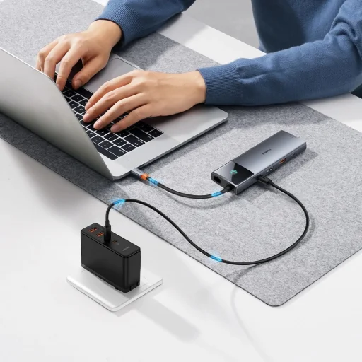 HUB 11in1 Baseus Metal Gleam Series USB-C to USB-C PD / USB-C / 3x USB-A / HDMI / AUX / RJ-45 / SD TF - szürke - 3