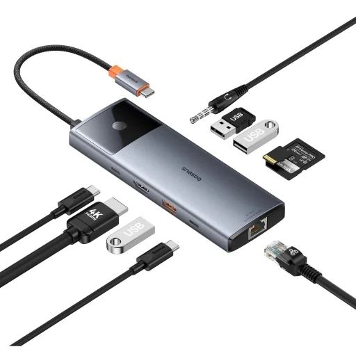 HUB 11in1 Baseus Metal Gleam Series USB-C to USB-C PD / USB-C / 3x USB-A / HDMI / AUX / RJ-45 / SD TF - szürke - 1