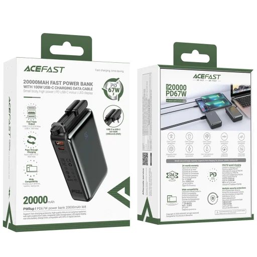 Acefast M4 PD 67W 20000mAh Powerbank beépített kábellel - fekete - 11