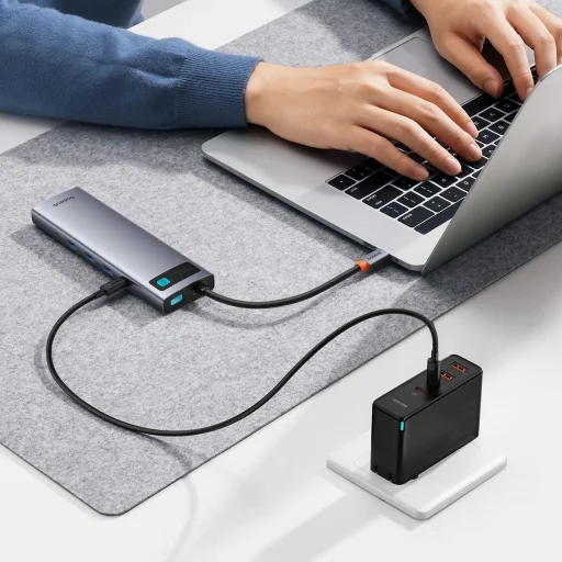 HUB 11in1 Baseus Metal Gleam Series USB-C to USB-C PD / 3x USB-A 3.0 / USB-A 2.0 / HDMI / VGA / AUX / RJ-45 / SD TF - gray - 3