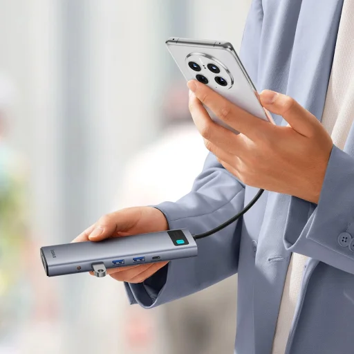 HUB 11in1 Baseus Metal Gleam Series USB-C to USB-C PD / 3x USB-A 3.0 / USB-A 2.0 / HDMI / VGA / AUX / RJ-45 / SD TF - gray - 4