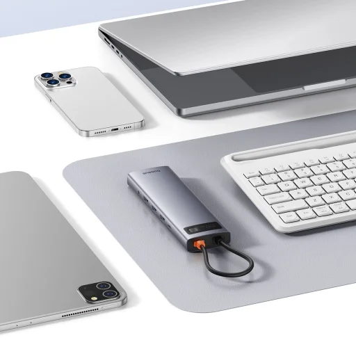 HUB 11in1 Baseus Metal Gleam Series USB-C to USB-C PD / 3x USB-A 3.0 / USB-A 2.0 / HDMI / VGA / AUX / RJ-45 / SD TF - gray - 9