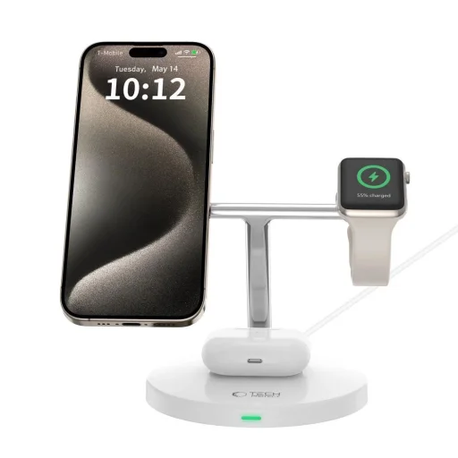 Tech-Protect QI15W-A35 3 az 1-ben induktív töltőállomás MagSafe funkcióval telefonhoz / AirPods-hoz / Apple Watch-hoz - fehér - 3