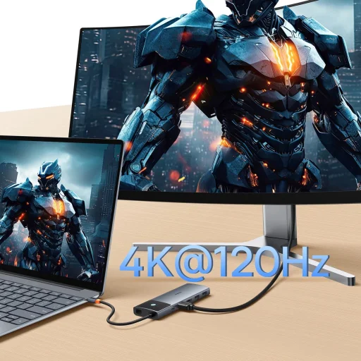 HUB 10in1 Baseus Metal Gleam II USB-C - HDMI 4K 120Hz / HDMI 4K 60Hz / USB-A 3.2 / 2x USB-A / USB-C 3.2 / RJ45 / SD, TF olvasó / USB-C - szürke - 4