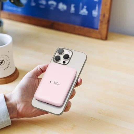 Tech-Protect LifeMag PB10 Powerbank MagSafe 5000mAh 15W USB-C port - rózsaszín + USB-C kábel - 8