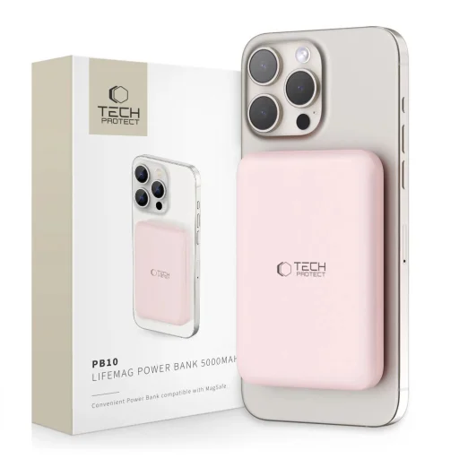 Tech-Protect LifeMag PB10 Powerbank MagSafe 5000mAh 15W USB-C port - rózsaszín + USB-C kábel - 1