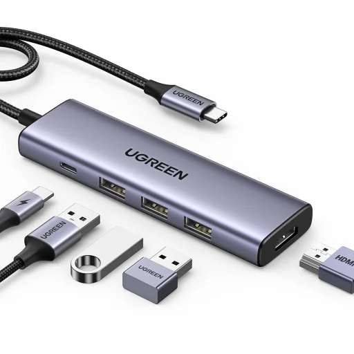 Multifunkciós HUB 5 az 1-ben USB-C - HDMI 1.4 / 3 x USB-A / USB-C PD 100W Ugreen CM511 - szürke - 1