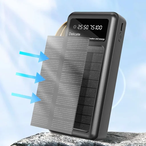 Dudao K18+ napelemes powerbank 20000 mAh USB-A / USB-C / Lightning / micro USB kábelekkel - fekete - 6