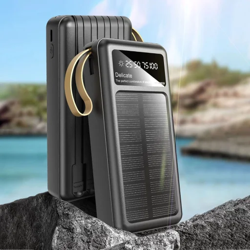 Dudao K18+ napelemes powerbank 20000 mAh USB-A / USB-C / Lightning / micro USB kábelekkel - fekete - 7