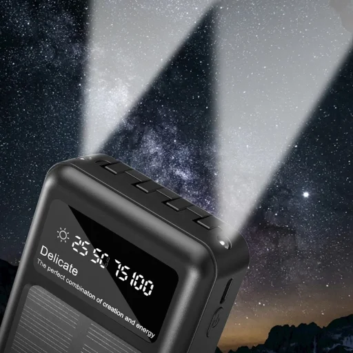 Dudao K18+ napelemes powerbank 20000 mAh USB-A / USB-C / Lightning / micro USB kábelekkel - fekete - 10