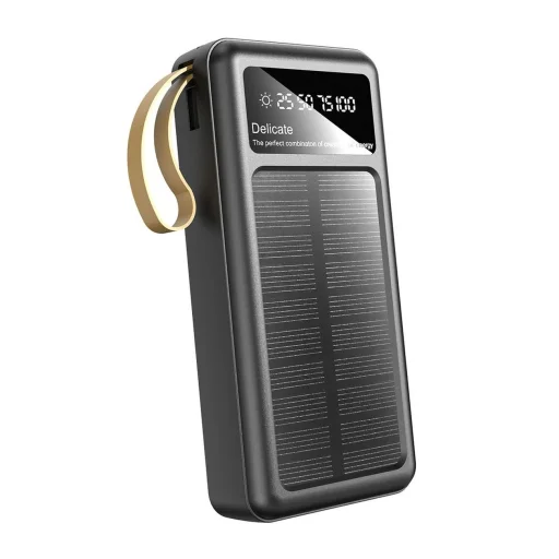 Dudao K18+ napelemes powerbank 20000 mAh USB-A / USB-C / Lightning / micro USB kábelekkel - fekete - 1