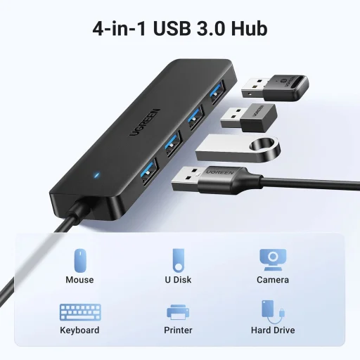 HUB Ugreen CM219 25851 with 4 USB-A 3.0 ports and USB-A 3.0 cable 15cm - black - 3