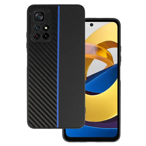 Tel Protect CARBON tok Xiaomi Redmi Note 11 5G/Note 11S 5G/Poco M4 Pro 5G Fekete kék csíkkal - 1