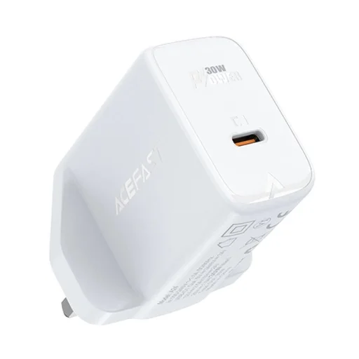 Acefast GaN fali töltő (brit csatlakozó) USB Type C 30W, Power Delivery, PPS, Q3 3.0, AFC, FCP fehér (A24 brit fehér) - 1