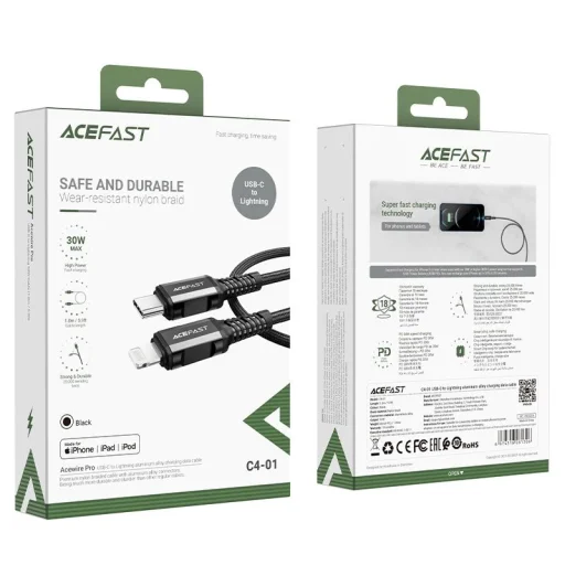 Acefast C4-01 Lightning - USB-C PD cable 30W 3A 480Mb/s 1.8m - black - 5