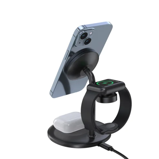 Choetech T585-F 3 az 1-ben mágneses vezeték nélküli töltőállomás iPhone 12/13/14 sorozathoz, AirPods Pro-hoz és iWatch töltő fekete - 6