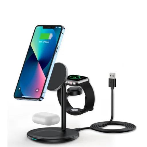 Choetech T585-F 3 az 1-ben mágneses vezeték nélküli töltőállomás iPhone 12/13/14 sorozathoz, AirPods Pro-hoz és iWatch töltő fekete - 1