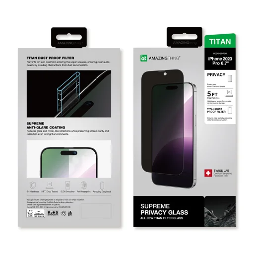 Amazing Thing tvrdené sklo Titan Privacy sklenená fólia IP156.1PPRCFGLA pre iPhone 15 Pro - 10