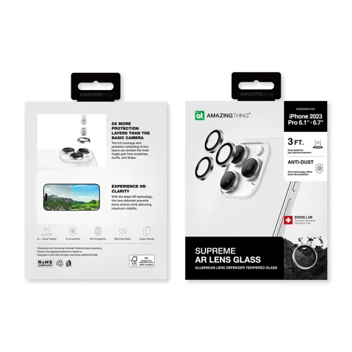 Amazing Thing edzett üveg AR Lens Glass IP15CAM3SGLA a kamerára iPhone 15 Pro/15 Pro Max számára (3 darab lencse) ezüst, üvegfólia - 10
