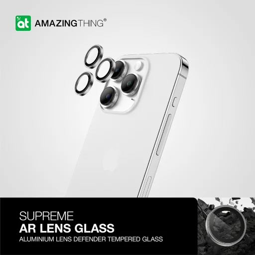 Amazing Thing edzett üveg AR Lens Glass IP15CAM3SGLA a kamerára iPhone 15 Pro/15 Pro Max számára (3 darab lencse) ezüst, üvegfólia - 4
